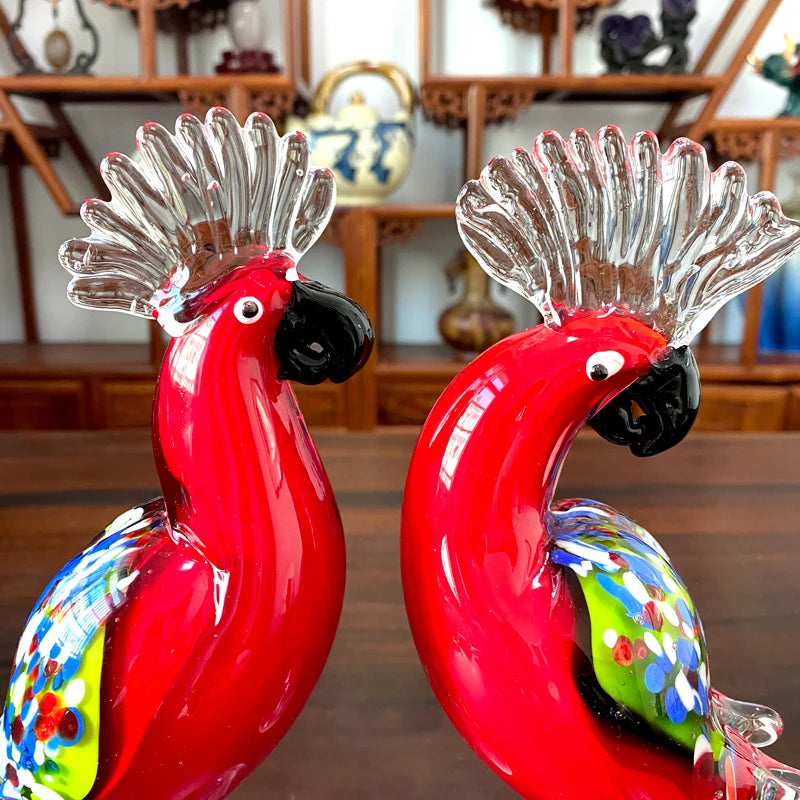 Crystal Parrot Figurine Glass Blown Lovely Bird Statue Handmade Bird Animal Ornament Home Table Christmas Decor