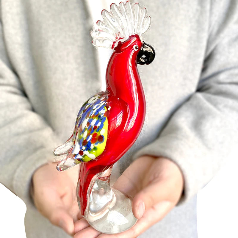 Crystal Parrot Figurine Glass Blown Lovely Bird Statue Handmade Bird Animal Ornament Home Table Christmas Decor