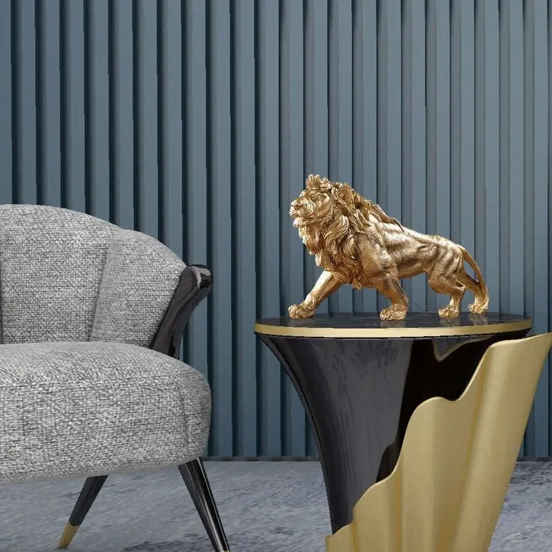 Golden Lion King Resin Statue Animal Sculpture Art Home Office Desktop Decoration Living Room Shelf Decor Gift for Men