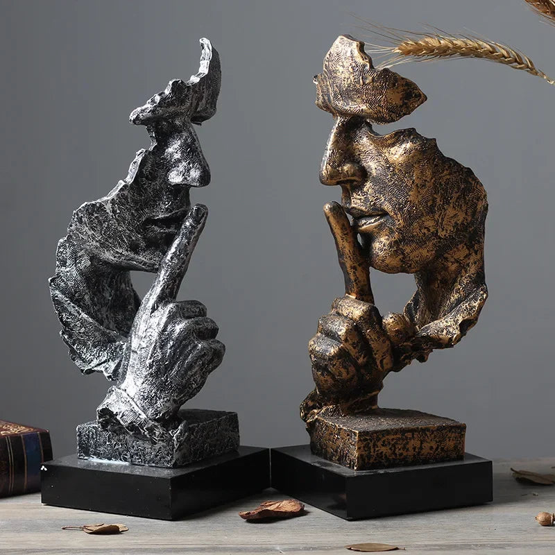 Bronze Silence Is Golden Statue Ornaments Abstract Figure Sculpture Resin Crafts Creative Interior Home Decor Modern Figurines