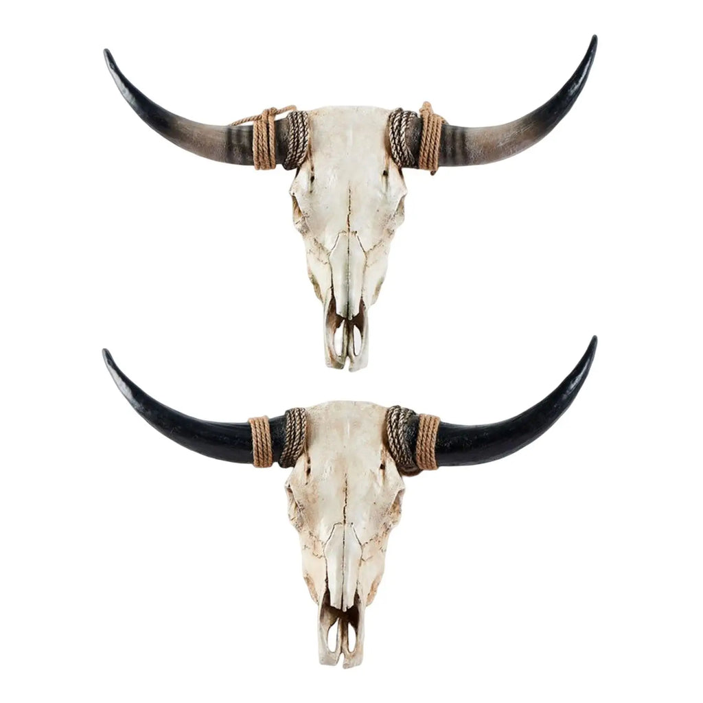 Rustic Animals Heads Wall Decor Cow Resin Statues Art Hanging Long Horn Cow Skull Wall Sculpture for Gallery Fireplace Cabinet