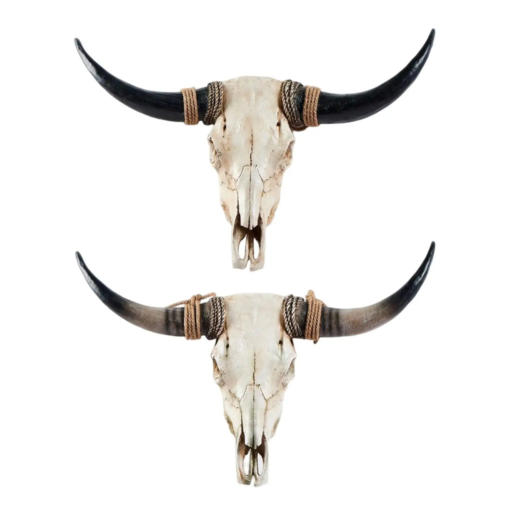 Rustic Animals Heads Wall Decor Cow Resin Statues Art Hanging Long Horn Cow Skull Wall Sculpture for Gallery Fireplace Cabinet