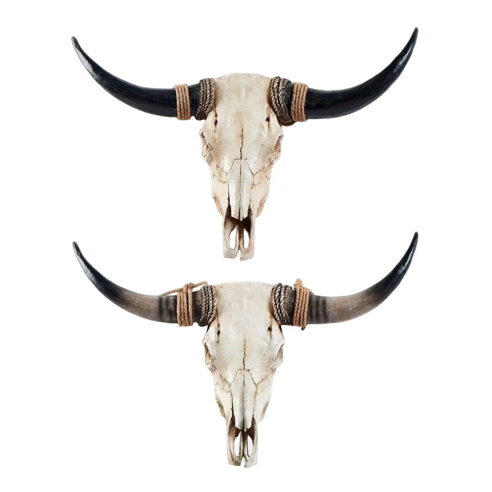 Rustic Animals Heads Wall Decor Cow Resin Statues Art Hanging Long Horn Cow Skull Wall Sculpture for Gallery Fireplace Cabinet